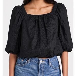 AYR The Midsummer Top Black Women's Small Cotton Puff Half Sleeve Blouse Classic